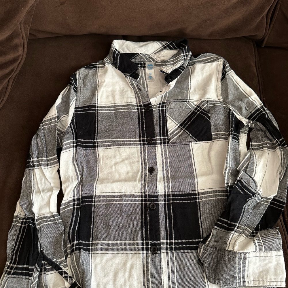Justice Brand Girl Black and White Plaid Shirt #Justice